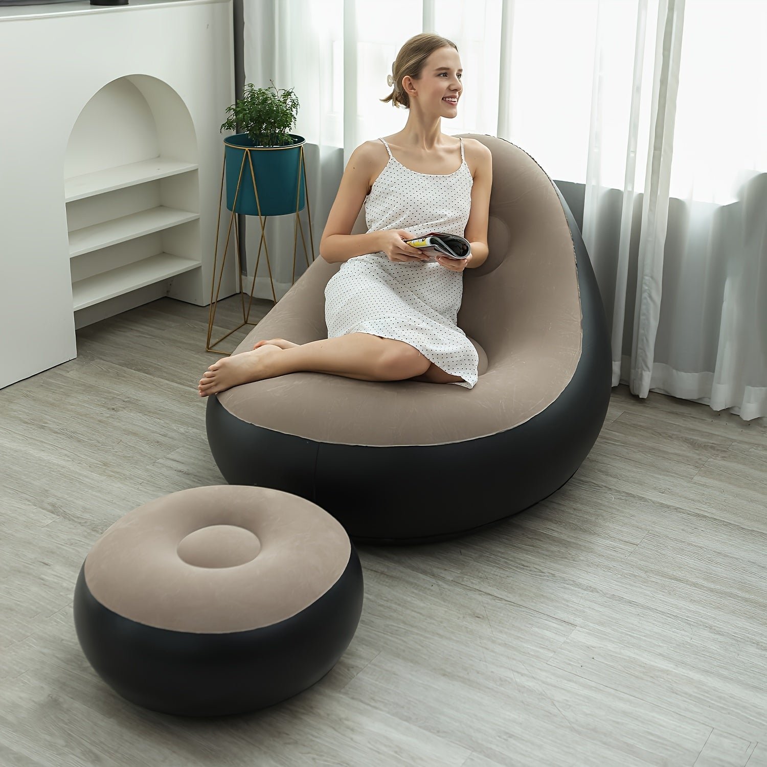 Poltrona Inflável Ultra Lounge Com Pufe Sofá Preguiçoso