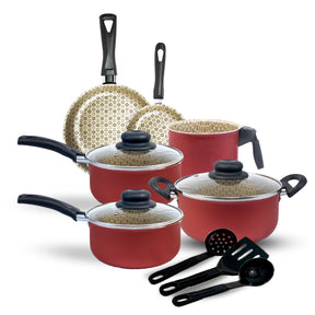 Jogo de Panelas Elegance Antiaderente Teflon 9 Peças Tampa Vidro