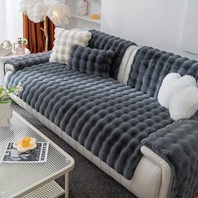 capa de sofá plush antiderrapante cinza para sala moderna