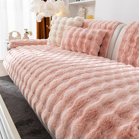 capa de sofá plush antiderrapante rosa para sala moderna
