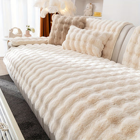 capa de sofá plush antiderrapante branco para sala moderna