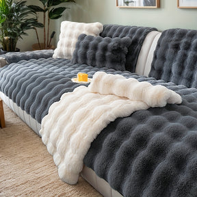 capa de sofá plush antiderrapante cinza para sala moderna