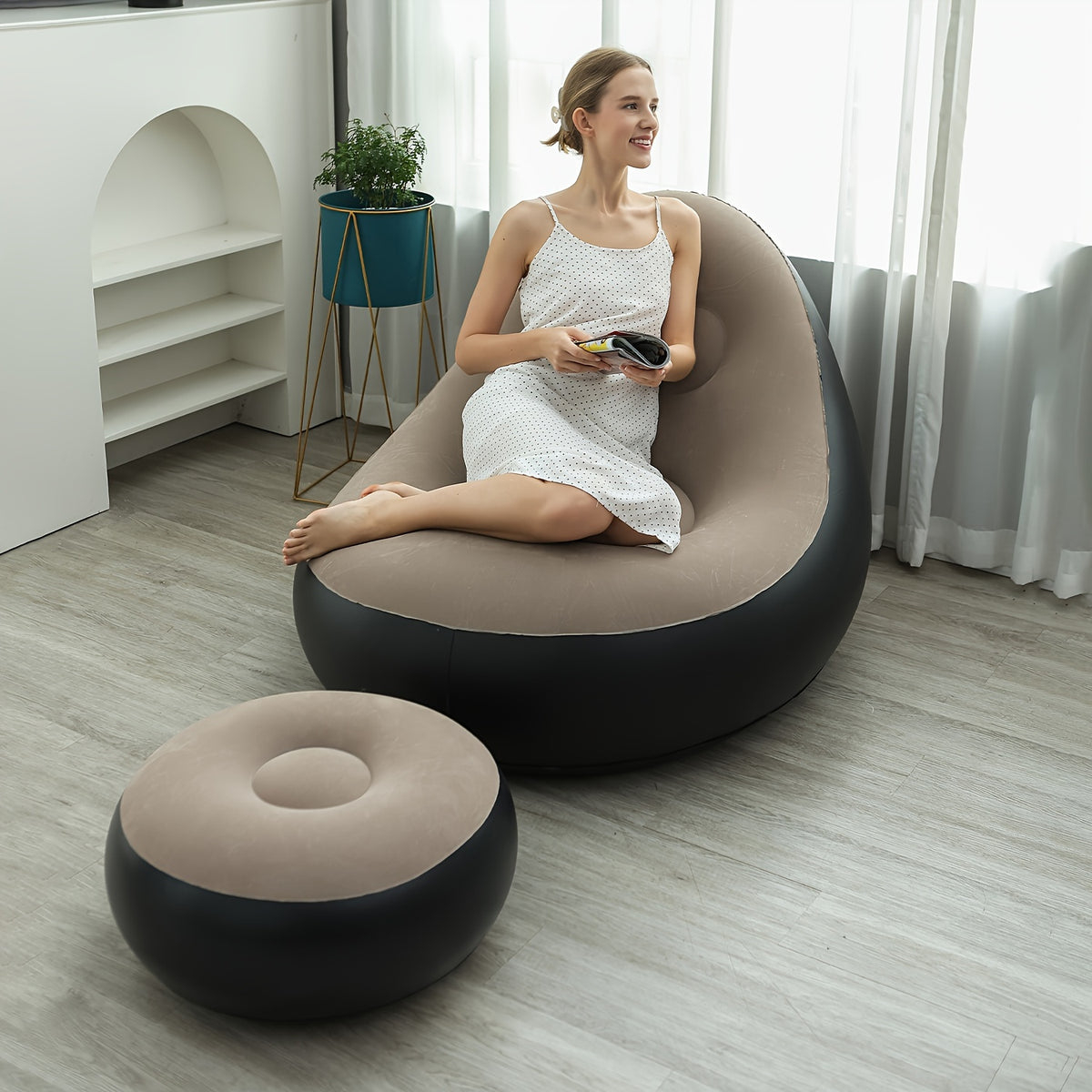 Poltrona Inflável Ultra Lounge Com Pufe Sofá Preguiçoso